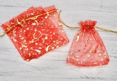 10pcs Small Red Moon and Stars Organza Gift Bags Jewelry Bags