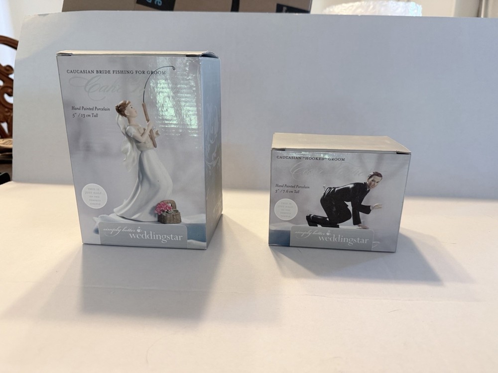 Weddingstar Caucasian Bride Fishing For Groom Cake Topper, Excellent Condition.