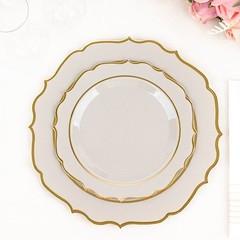 8″ Taupe Round Dessert Plates With Gold Scalloped Rim Party Wedding Tableware