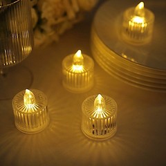 CLEAR 12 Flameless 2″ Battery Operated LED Tealight CANDLES Column Design Party