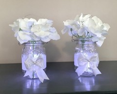 lighted hanging mason jar with hydrangea stem set of 2……you pick color of ribbon
