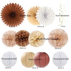 Boho Brown White Birthday Decorations – 62pcs Happy White Brown Champagne