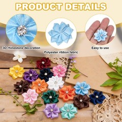 100Pcs Ribbon Flowers 1.2″ Fabric Flowers with Rhinestones Blue