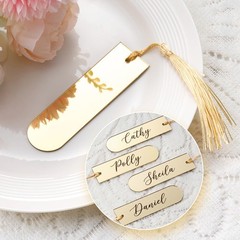 48 PCS Gold Mirror Acrylic Place Cards Tassels 3.6×1 Inch DIY Blanks Wedding