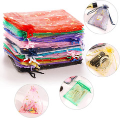 100 Pieces Moon Star Organza Jewelry Candy Bags, 3X4Inch Random Colors Mesh Bags