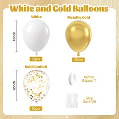 60pcs Gold and White Balloons 12inch, 12 inches,