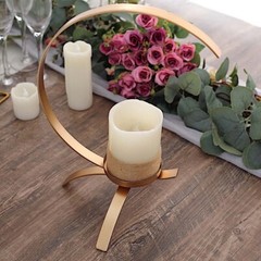 Gold 13 in Half Moon Shaped Metal Pillar CANDLE HOLDER Centerpiece Party Events