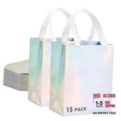 15 Pcs Glossy Gift Bags Medium Size, 8x4x10 1 count (Pack of 15) Iridescent
