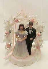 Black Coat Brunette Wedding Cake Top with Pink Flowers NEW 8″ Tall