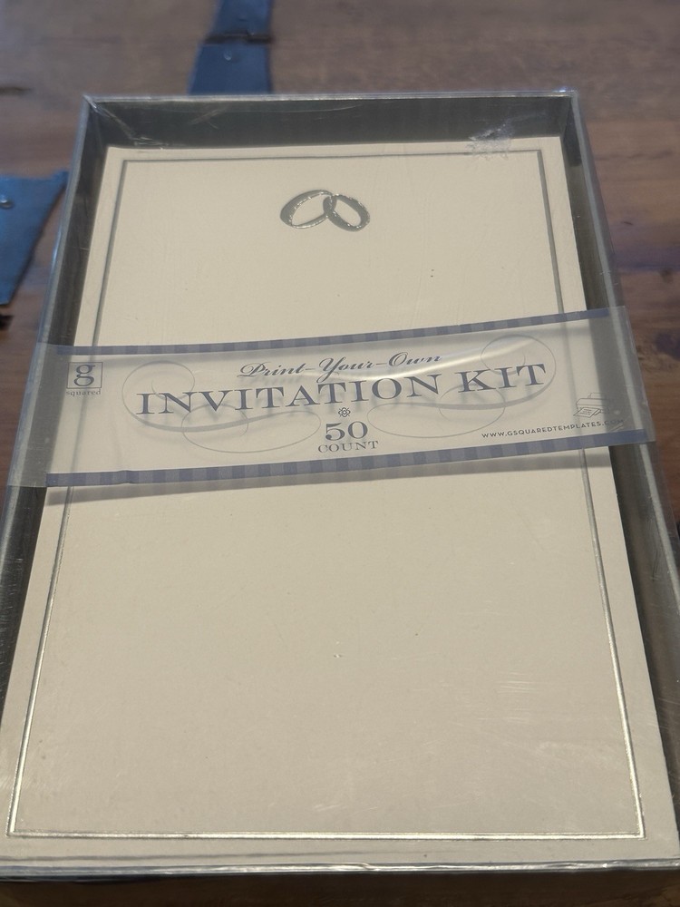 G SQUARED 50 Count Print Your Own Invitation Kit Silver Rings White NIB NEW