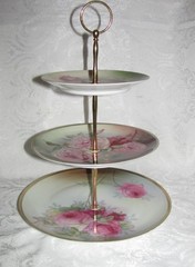 Custom Three Tier Tea Party Cake Stand Made With Vintage Hand Painted Plates