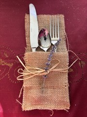 Handmade Burlap Silverware Holders: 60 Sunflower, Thank You; Used At Wedding