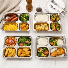 Foaincore 8 Pack 304 Stainless Steel Divided Plates Rectangular Portion Control
