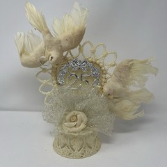 Vintage 25th Wedding Topper 1950’s USA Featuring Two Doves Yellowed But Gorgeous