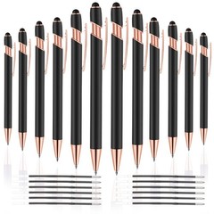 12 PCS 2 in 1 Stylus Ballpoint Pen with Stylus Tip, 1.0 mm Black Ink Metal Pe…