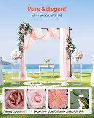 Uimoso Artificial Wedding Arch Flowers Kit with Drapes Kit Deluxe White and Pink