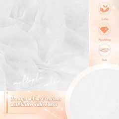 Glitter Tulle Fabric, 1 Yard X 60 Inch Wide Tulle Bolt White Tulle Netting with