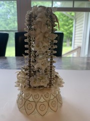 Vintage 1950s Wedding Anniversary Cake Topper Couple in Arch Bells Blue Dress