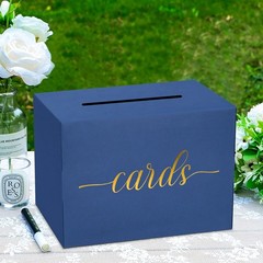 Navy Blue Wedding Card Box Holder Gold Foil For Reception Graduation Voting