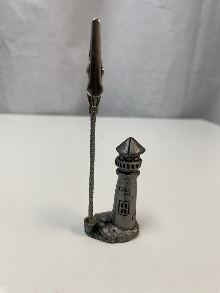 Small Mini Pewter Lighthouse Clip Place Card Holder Photo Holder 3.5 in