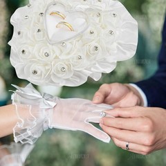 White Wedding Ring Holder Pillow Heart Shape Lace Rose Flower Rhinestone Crys…