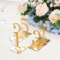 5 CLEAR GOLD 5″ Hexagon ACRYLIC STANDS TABLE NUMBERS Holders Party Decorations
