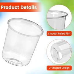 100 Round Bottom Plastic Cups 12 oz Disposable Stemless Wine Glasses