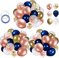 68 Pack Confetti Latex Balloons, 12 inch Birthday Balloons Navy Blue Rose Gold