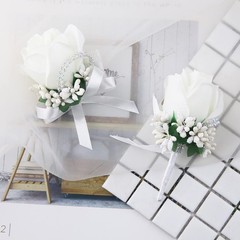 Handmade White Wedding Wrist Corsages – Luxurious 4-Pack for Special Occasions