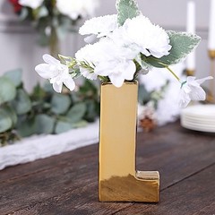 GOLD 6″ Ceramic L Symbol Flower VASE Table Centerpiece Party Events Decorations