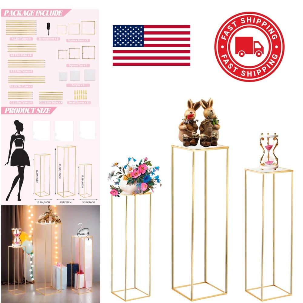 Stackable Gold Metal Pedestal Stands for Indoor Outdoor Party Decorations