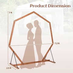 7 FT Heptagon Wedding Arch Wooden Arbor Backdrop Stand w/Triangular-Shaped Base