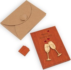 Wooden Happy Anniversary Card with Holder – Unique Wedding Keepsake Gift