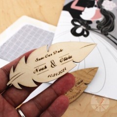 Feather Wood Save the Date Magnets 4 x1.5 in Personalized Wedding Save the Date