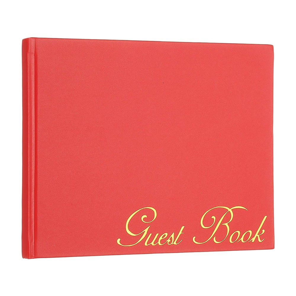Elegant Guestbook, 9″x7″ PU Leather Wedding Guest Book, Red