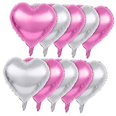 18 Inch, Pack of 10 Heart Shaped Balloons – Big Metallic Foil Pink & Silver