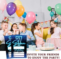 SIXEIGHT Blue 7th Birthday Invitations for Boys, Neon Glow Party Invitations …
