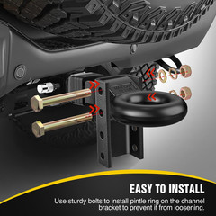 Heavy Duty Pintle Hitch Lunette Ring Tow Eye,3″ ID, 26,455 Lbs（12T） Capacity,Bla