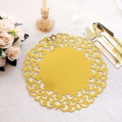 6 Metallic Gold 13″ Laser Cut Cardboard Placemats Floral Rim Party Decorations