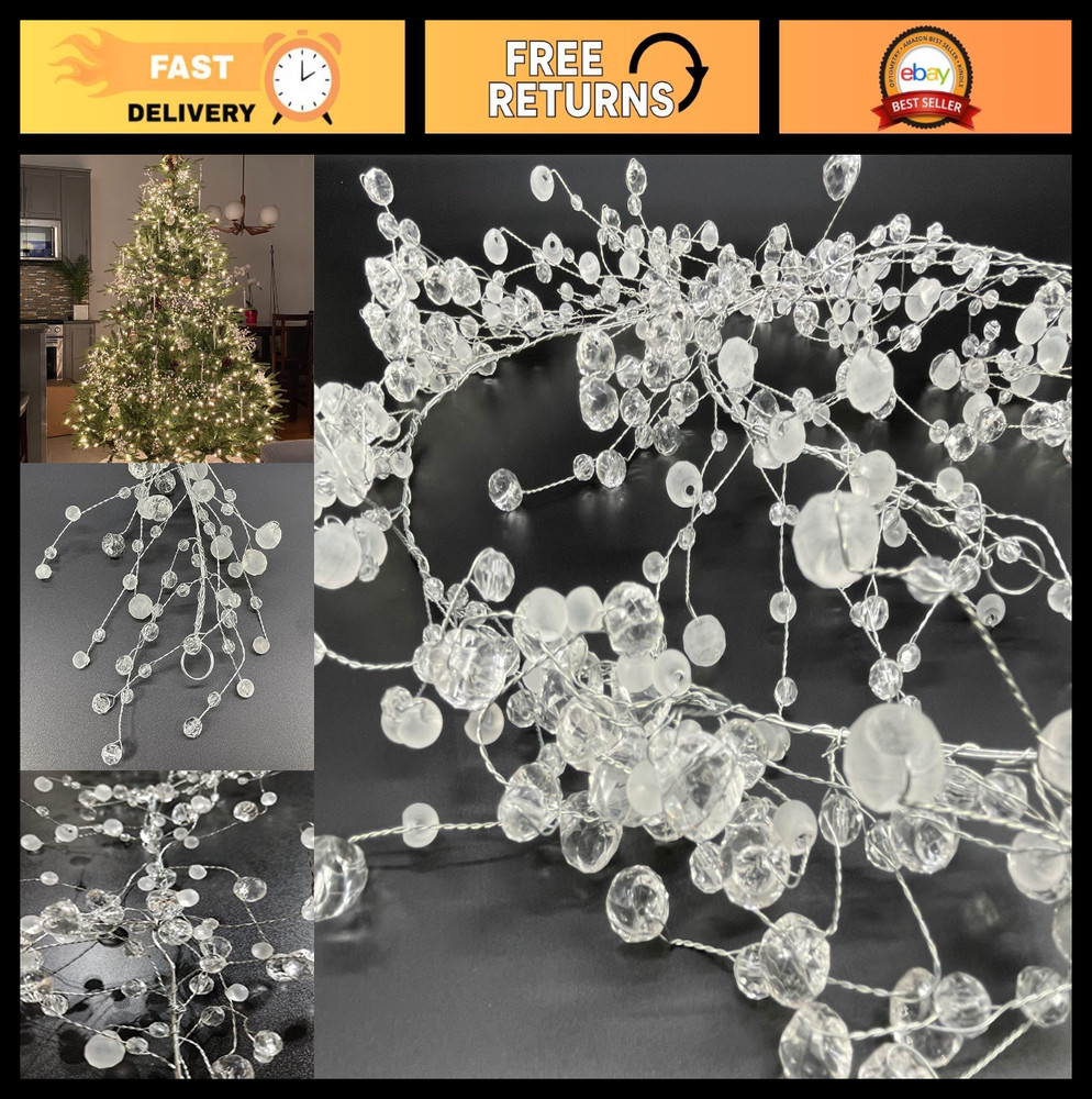 192″ Acrylic Crystal Diamond Garland – Frosted & Cut Beaded Glitter String (Set
