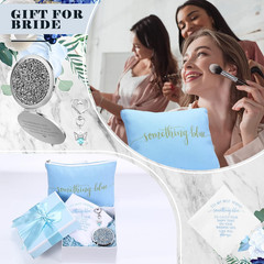 Something Blue Wedding Gift Set – Embroidered Handkerchief Angel Bouquet Charm B