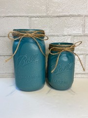 Teal with Gold Glitter Mason Jar Centerpiece
