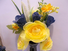 Bridal Denim Roses and Yellow Ranunculus Bouquet & Corsage & Boutonniere Set