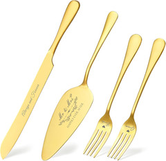 Wedding Cake Knife and Server Set, Gold Cake Cutting Set for Wedding, 4 Pieces S