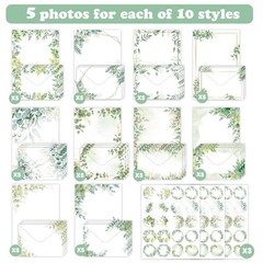 160-Piece Eucalyptus Stationery Envelopes Set – 50 Writing Papers, 50 Enve