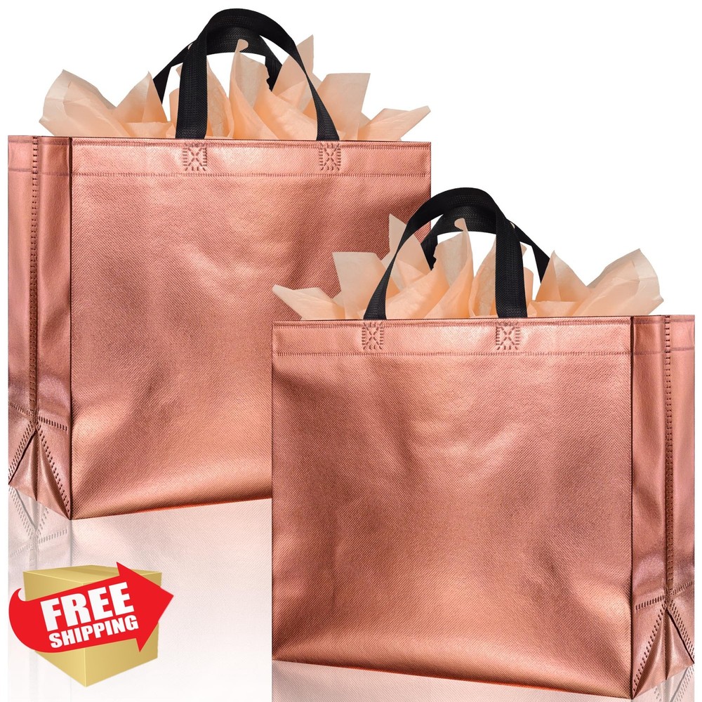 BLEWINDZ Reusable Favor Bags 18 Large, Rose Gold Wedding Party