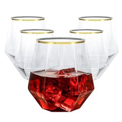 PCS Diamond Stemless Plastic Wine Whiskey Glasses, 12 Oz 40 Clear and Gold