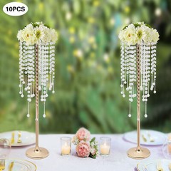 10pc 75cm Large Gold Flower Stand With acrylic Beads Strand Wedding Decor