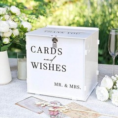White Acrylic Wedding Card Box with Lock Large DIY Card Holder for Reception