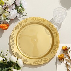 10 Gold Round 10″ Salad Plates Gold Trim Party Wedding Catering Disposable Home